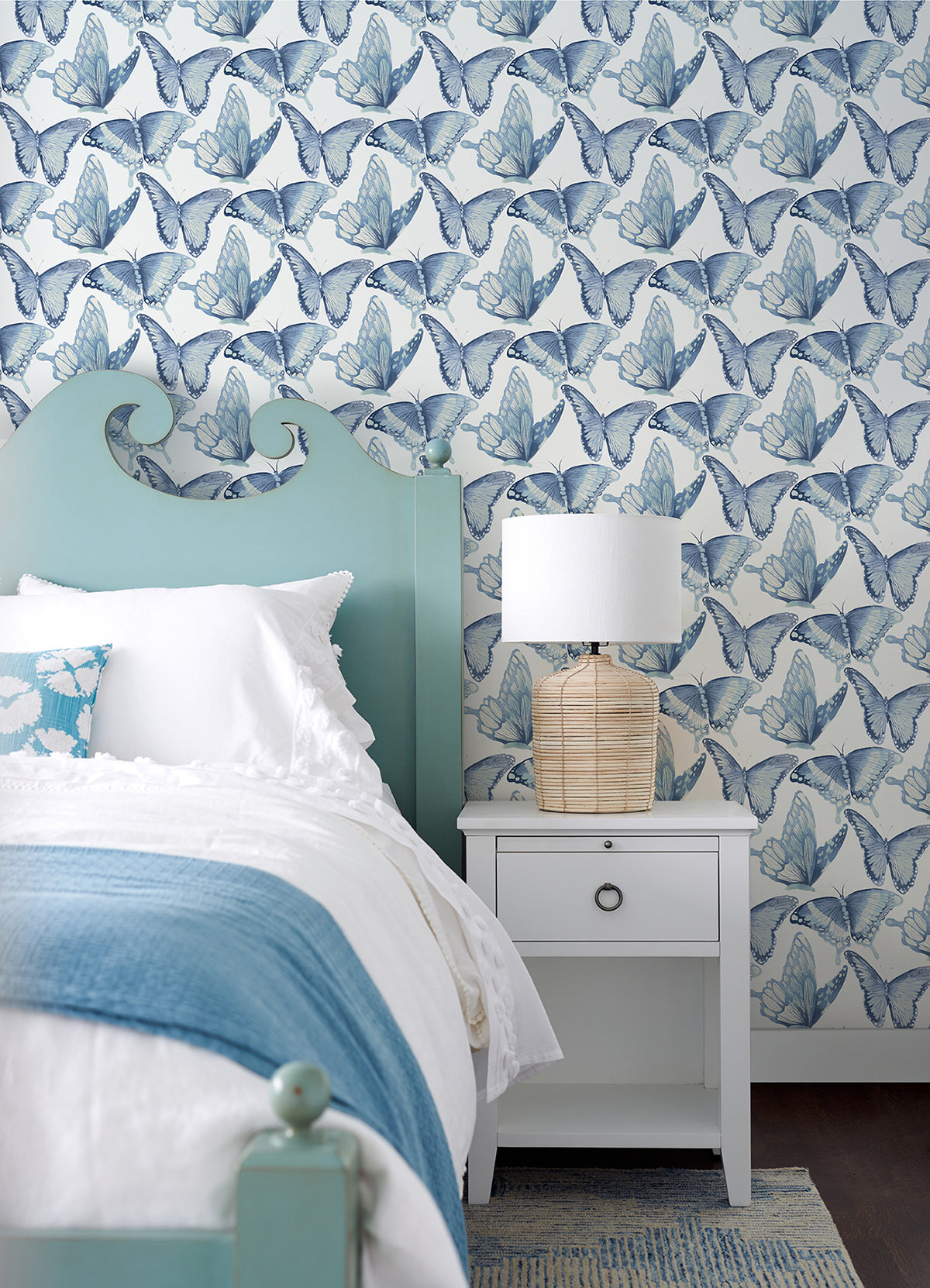 Janetta Blue Butterfly Wallpaper  | Brewster Wallcovering - The WorkRm