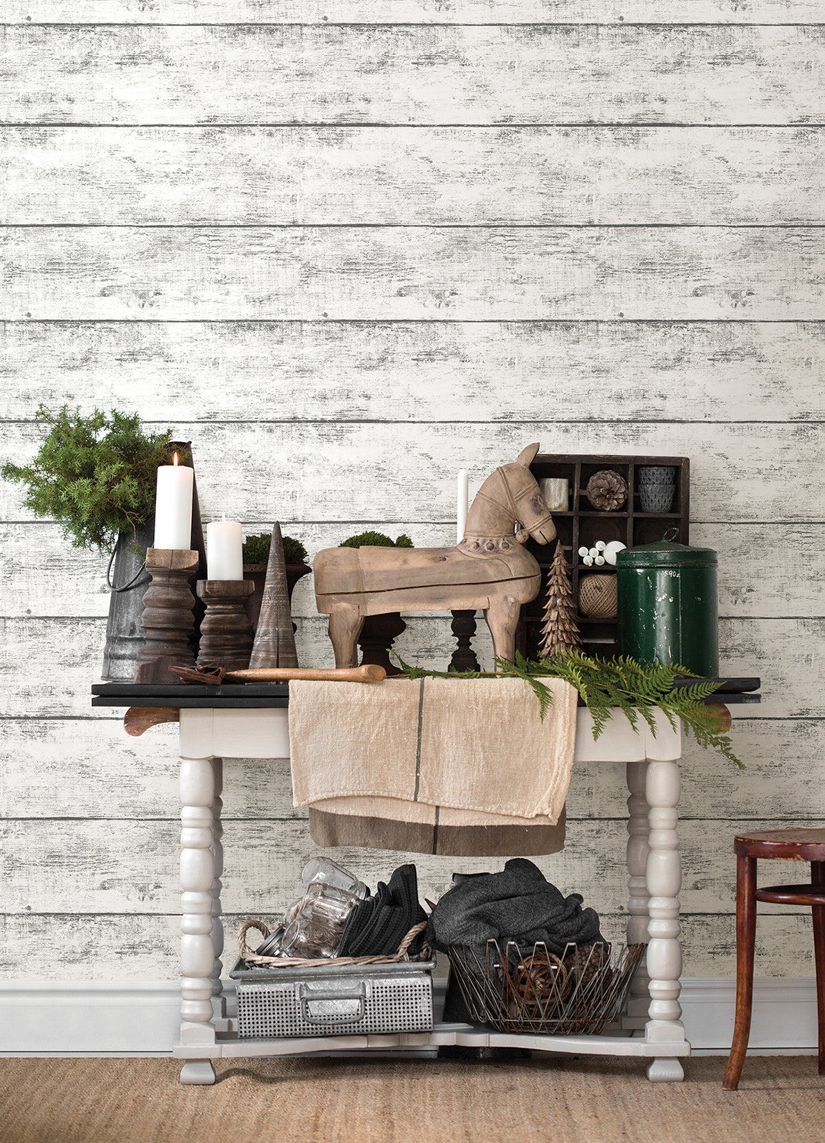 Cabin White Wood Planks Wallpaper  | Brewster Wallcovering - The WorkRm