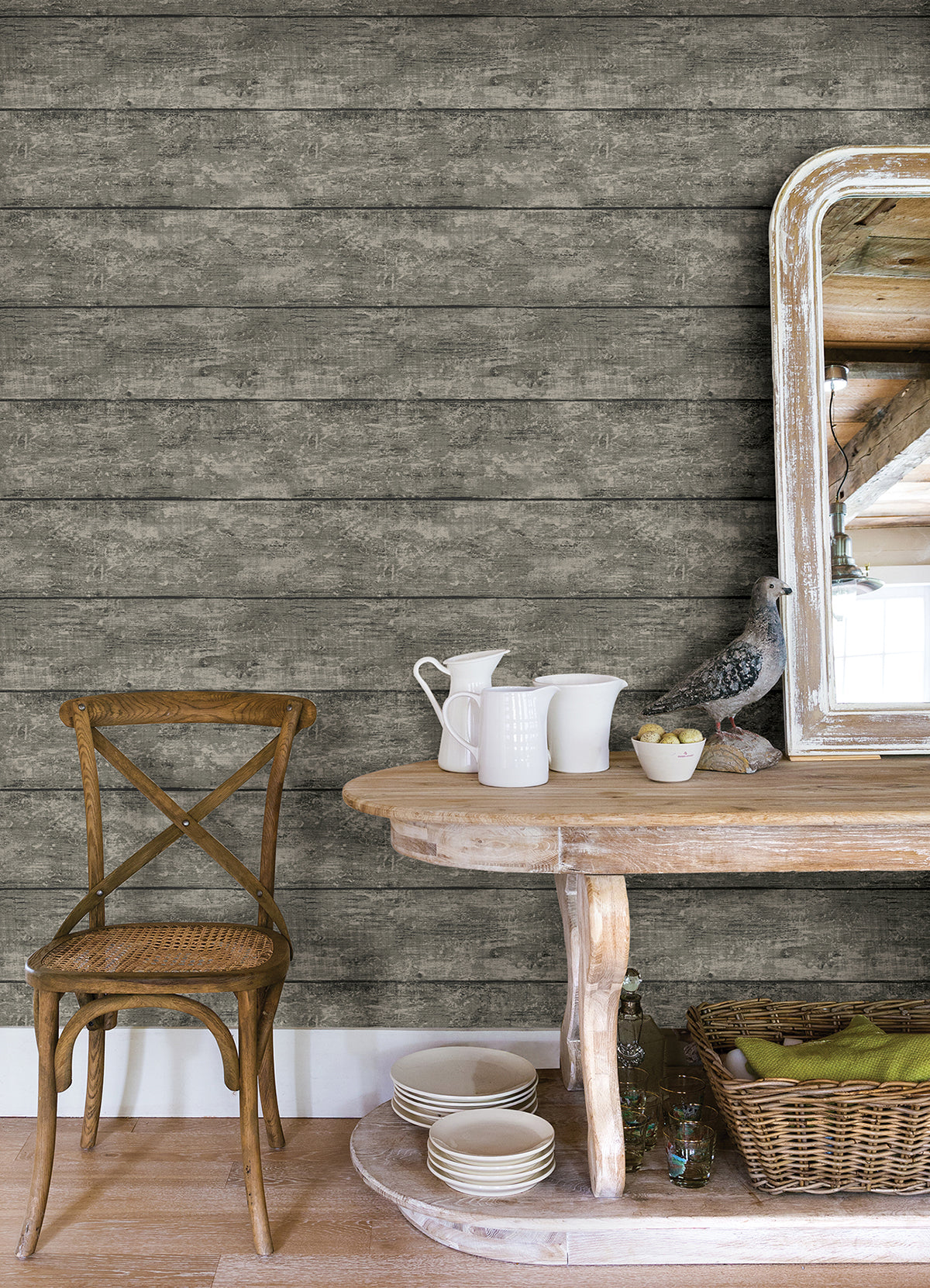 Cabin Charcoal Wood Planks Wallpaper  | Brewster Wallcovering - The WorkRm