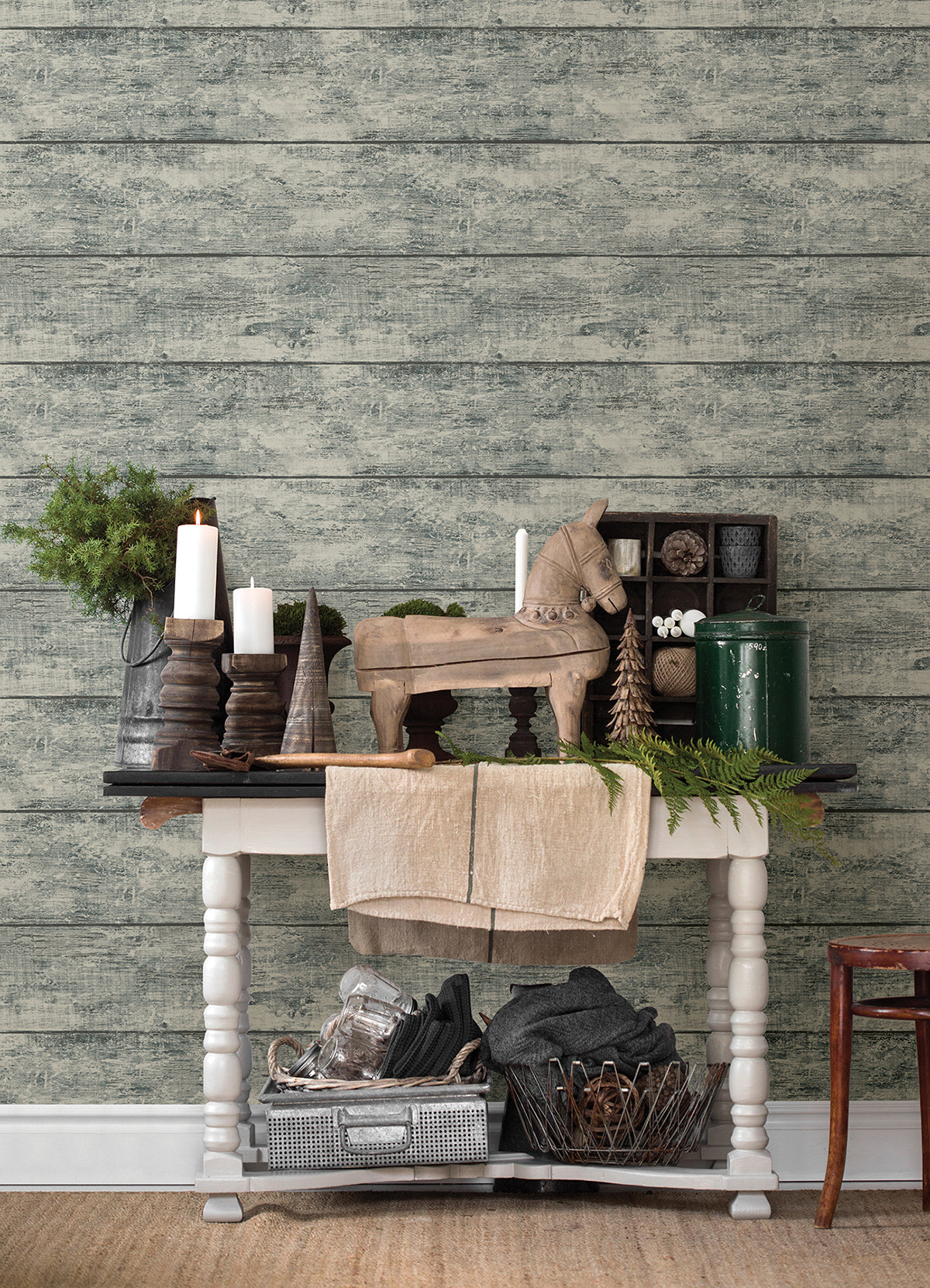 Cabin Teal Wood Planks Wallpaper  | Brewster Wallcovering - The WorkRm