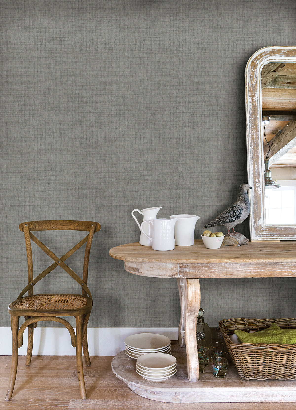 Solitude Grey Distressed Texture Wallpaper - Brewster Wallcovering