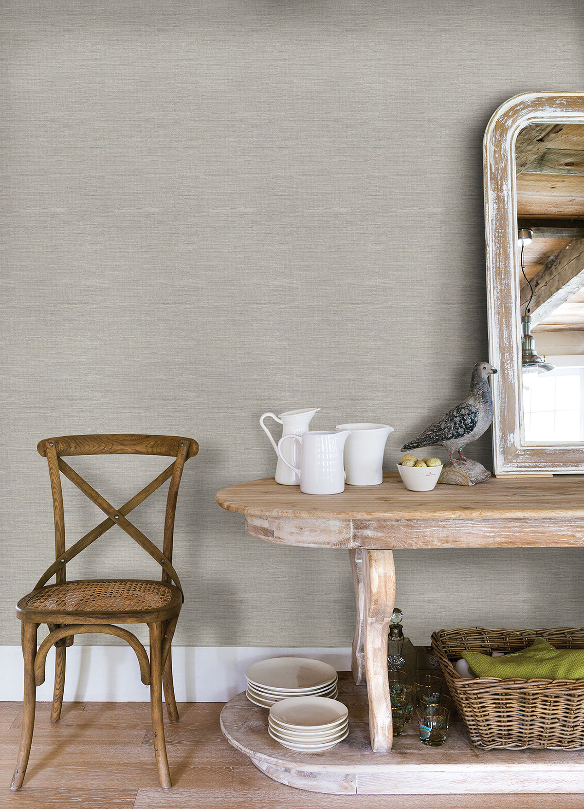 Agave Grey Faux Grasscloth Wallpaper - Brewster Wallcovering