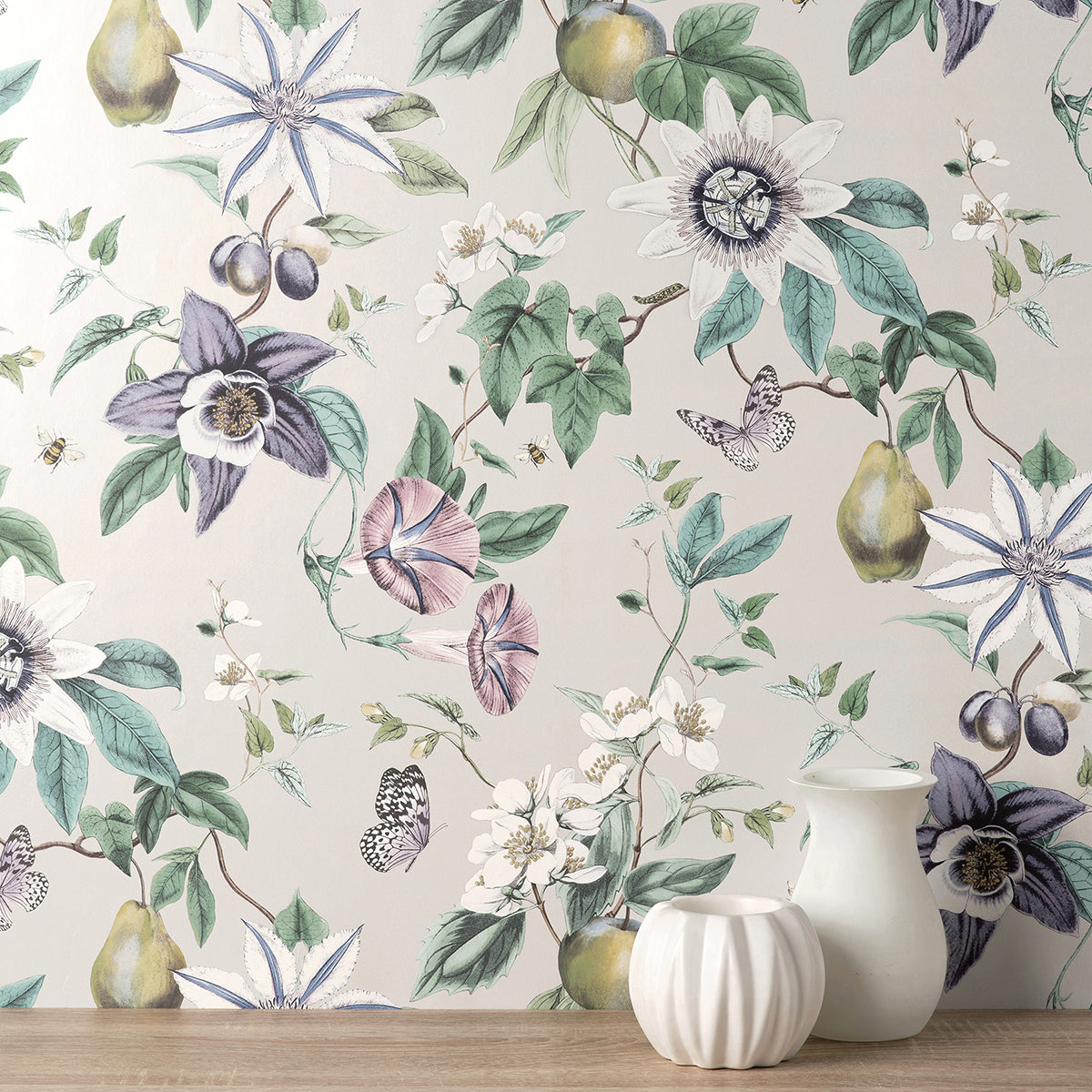 Sierra Silver Floral Wallpaper - Brewster Wallcovering