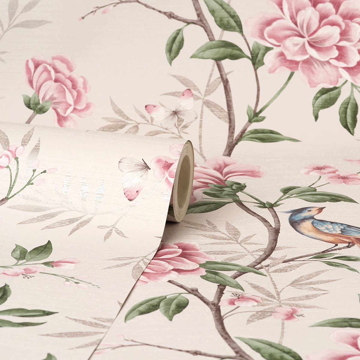 Akina Cream Floral Wallpaper - Brewster Wallcovering