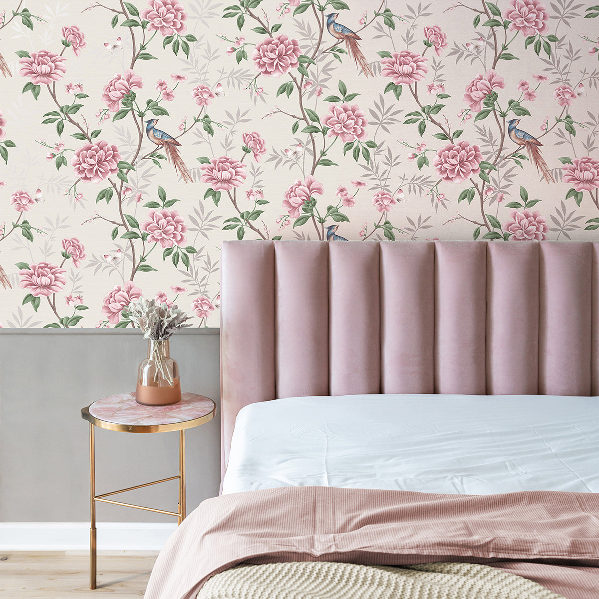 Akina Cream Floral Wallpaper - Brewster Wallcovering