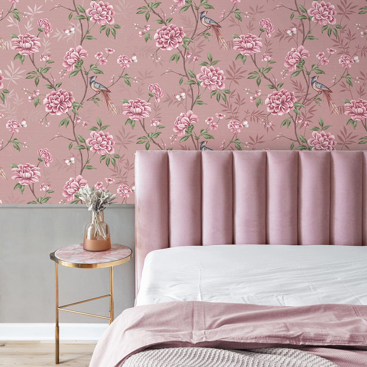 Akina Blush Floral Wallpaper - Brewster Wallcovering