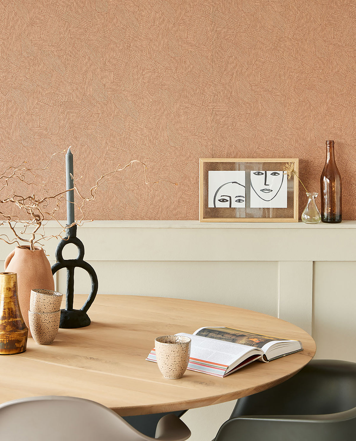 Clio Copper Lined Geometric Wallpaper - Brewster Wallcovering