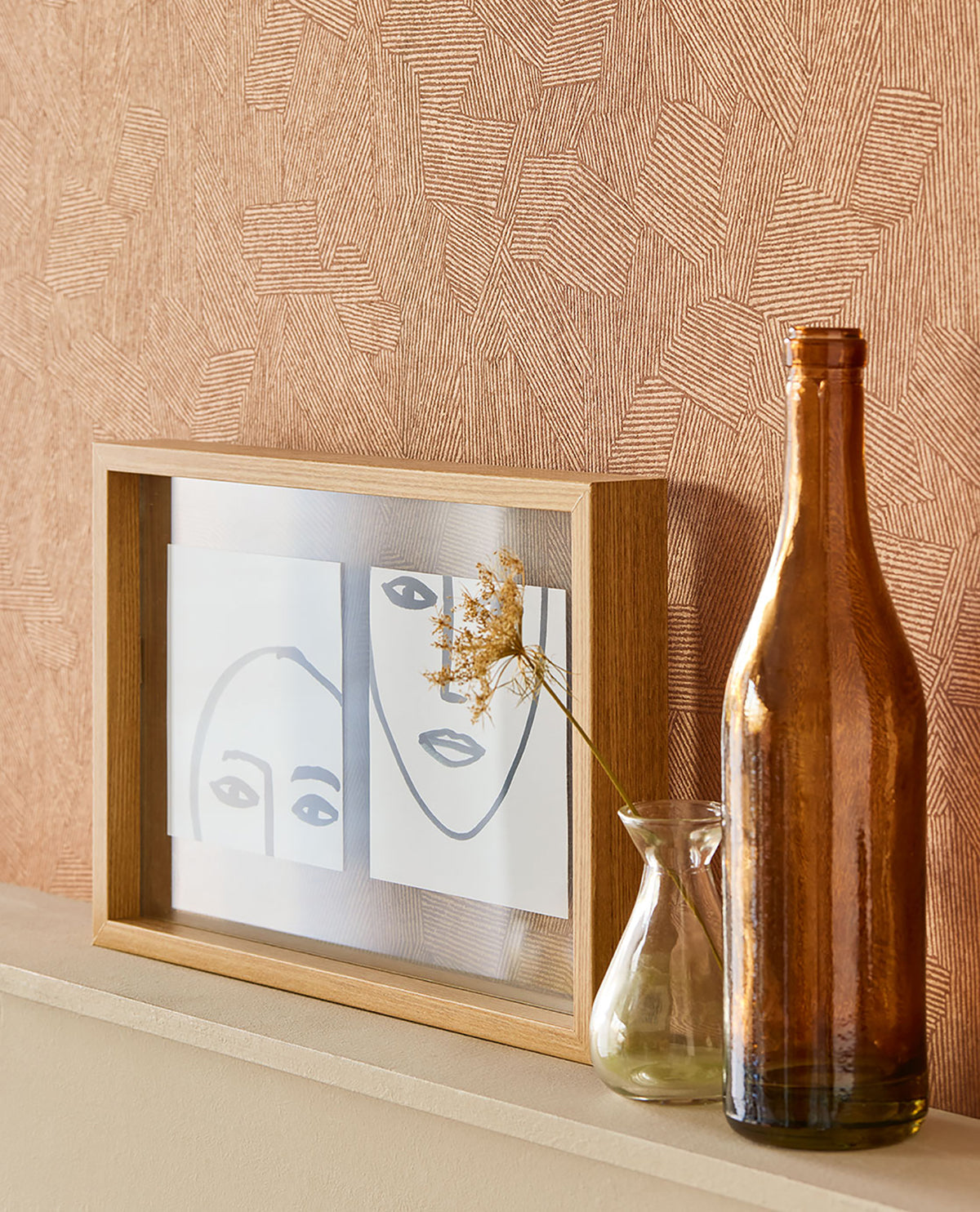 Clio Copper Lined Geometric Wallpaper - Brewster Wallcovering