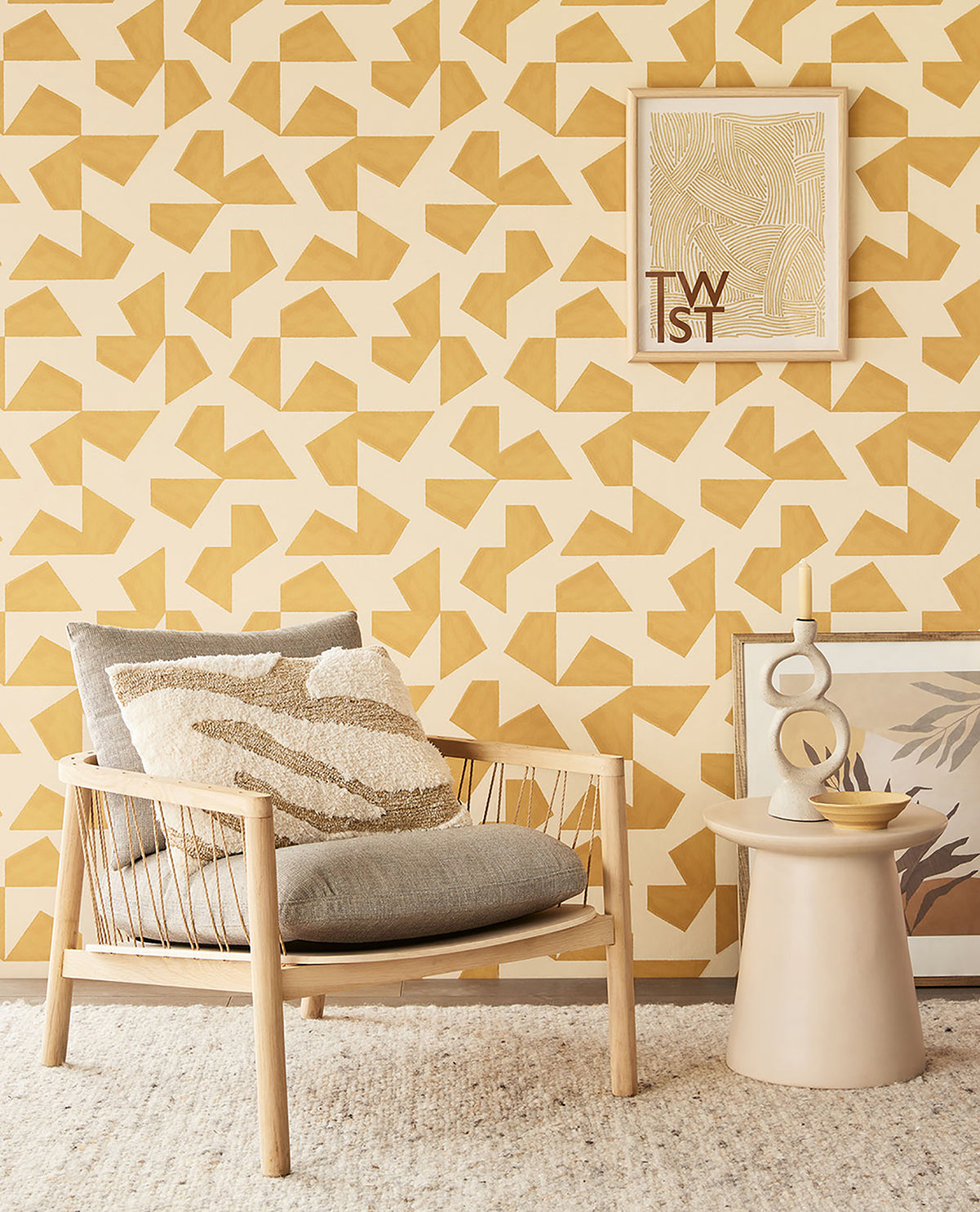 Azad Yellow Abstract Geometric Wallpaper  | Brewster Wallcovering