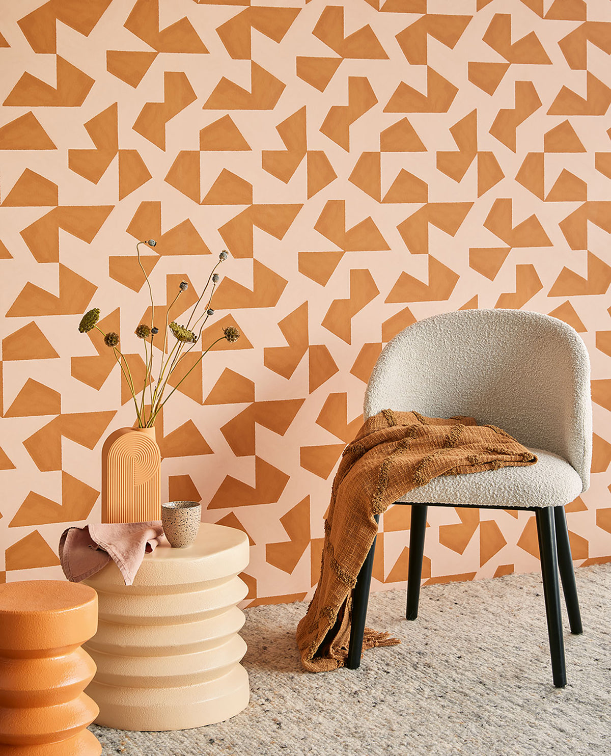 Azad Rust Abstract Geometric Wallpaper - Brewster Wallcovering