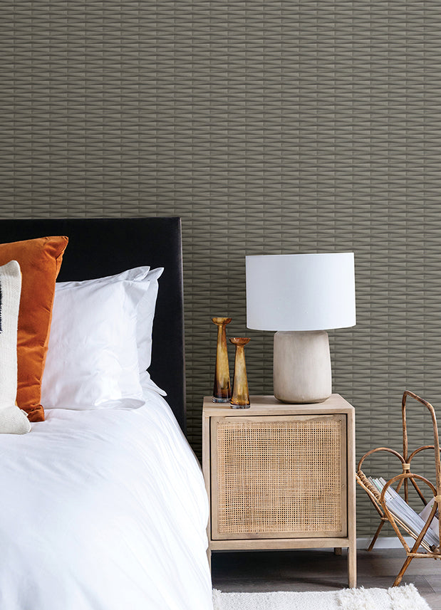 Gator Brown Geometric Stripe Wallpaper - Brewster Wallcovering