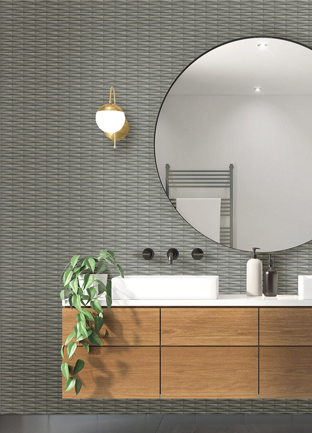 Gator Slate Geometric Stripe Wallpaper - Brewster Wallcovering