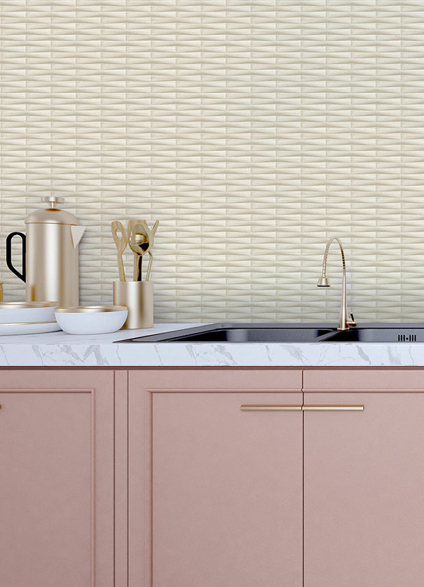 Gator Beige Geometric Stripe Wallpaper - Brewster Wallcovering