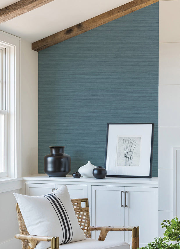 Shantung Blue Silk Wallpaper  | Brewster Wallcovering - The WorkRm