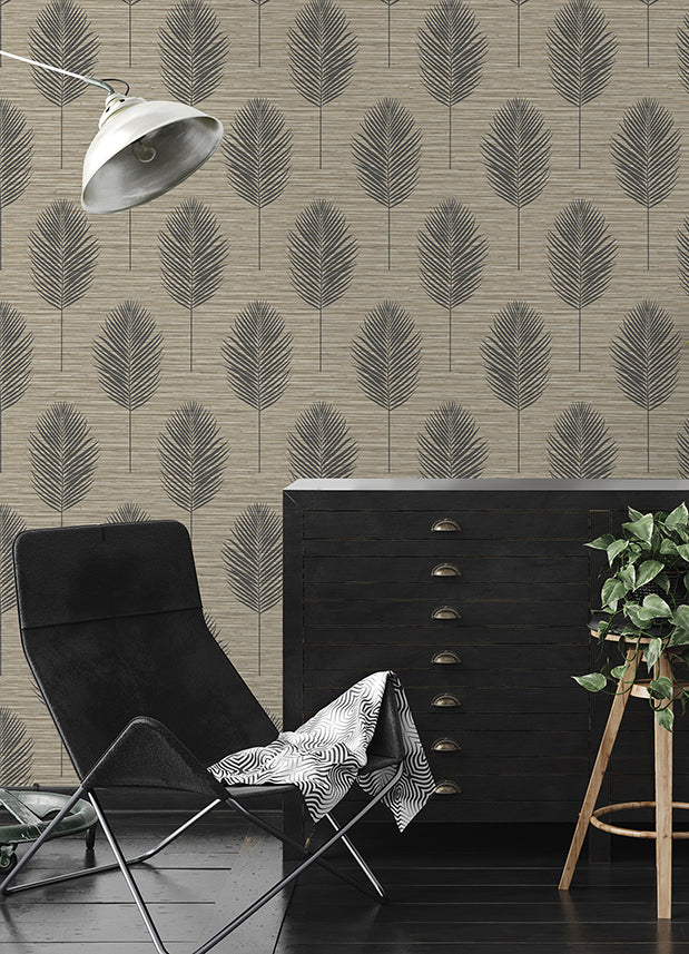 Bali Light Brown Fern Wallpaper - Brewster Wallcovering