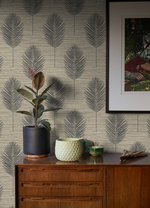 Bali Light Brown Fern Wallpaper - Brewster Wallcovering