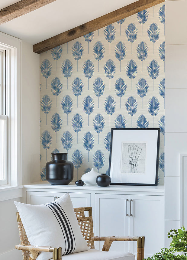 Bali Blue Fern Wallpaper - Brewster Wallcovering