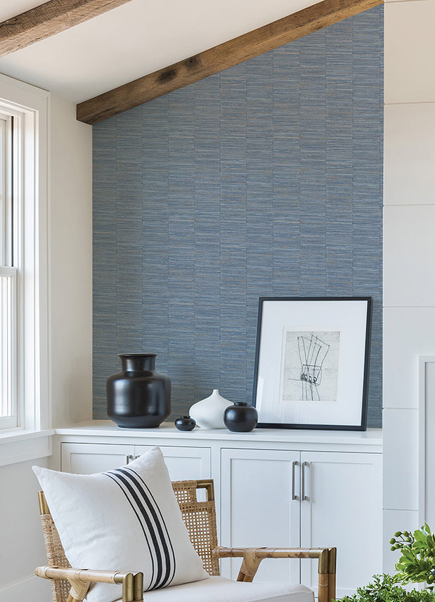 Jenga Blue Striped Column Wallpaper  | Brewster Wallcovering - The WorkRm