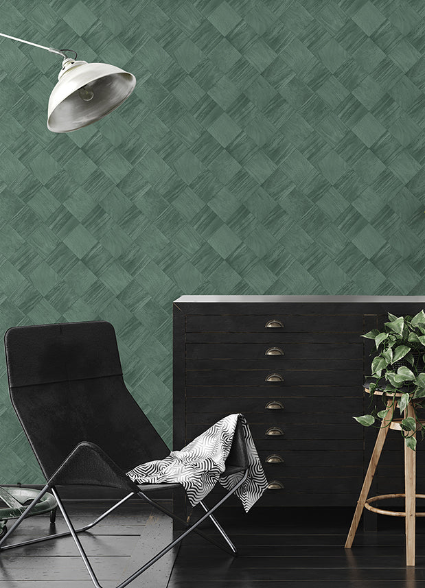 Thriller Green Wood Tile Wallpaper - Brewster Wallcovering