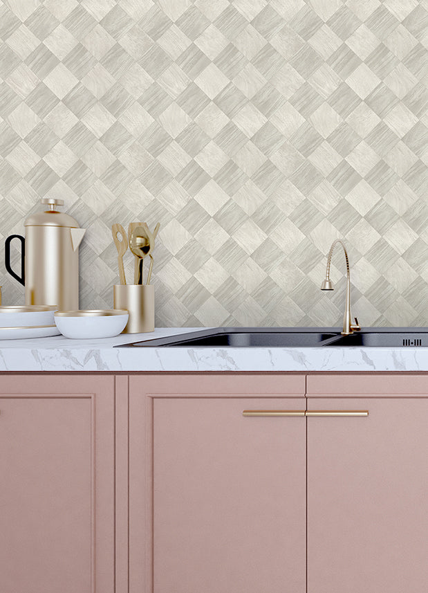 Thriller Light Grey Wood Tile Wallpaper - Brewster Wallcovering