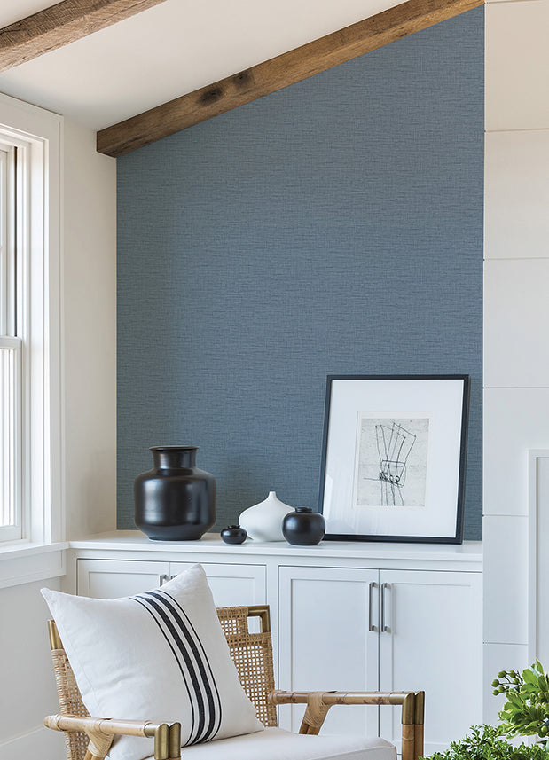 Salamander Blue Woven Wallpaper - Brewster Wallcovering