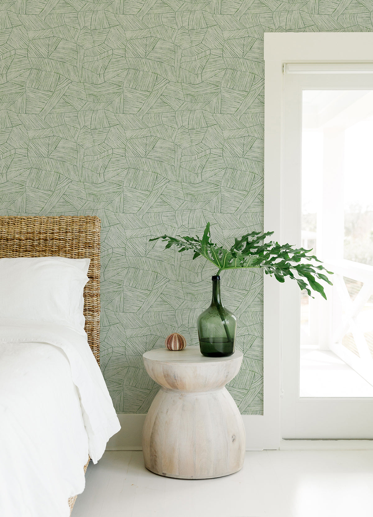 Aldabra Green Textured Geometric Wallpaper - Brewster Wallcovering