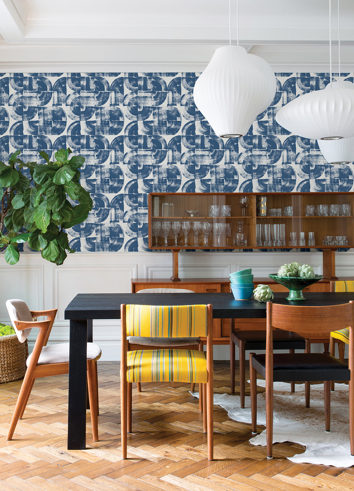 Giulietta Blue Painterly Geometric Wallpaper  | Brewster Wallcovering - The WorkRm