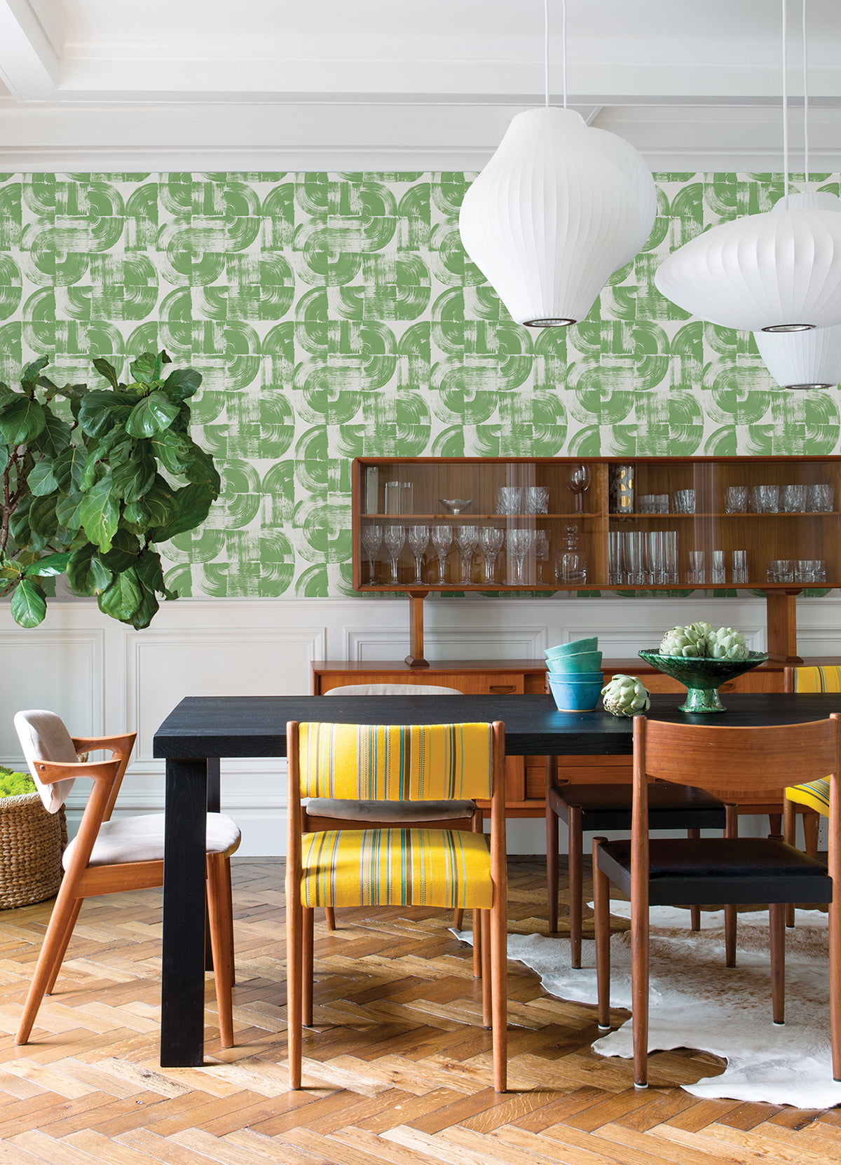 Giulietta Green Painterly Geometric Wallpaper  | Brewster Wallcovering - The WorkRm