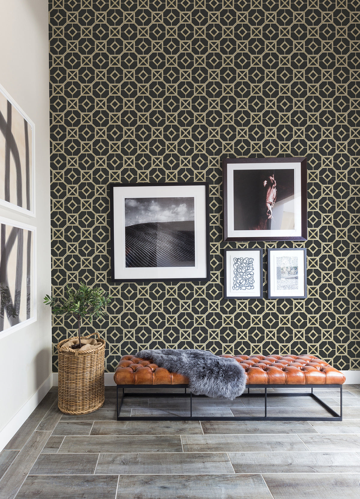 Livia Black Trellis Wallpaper  | Brewster Wallcovering - The WorkRm