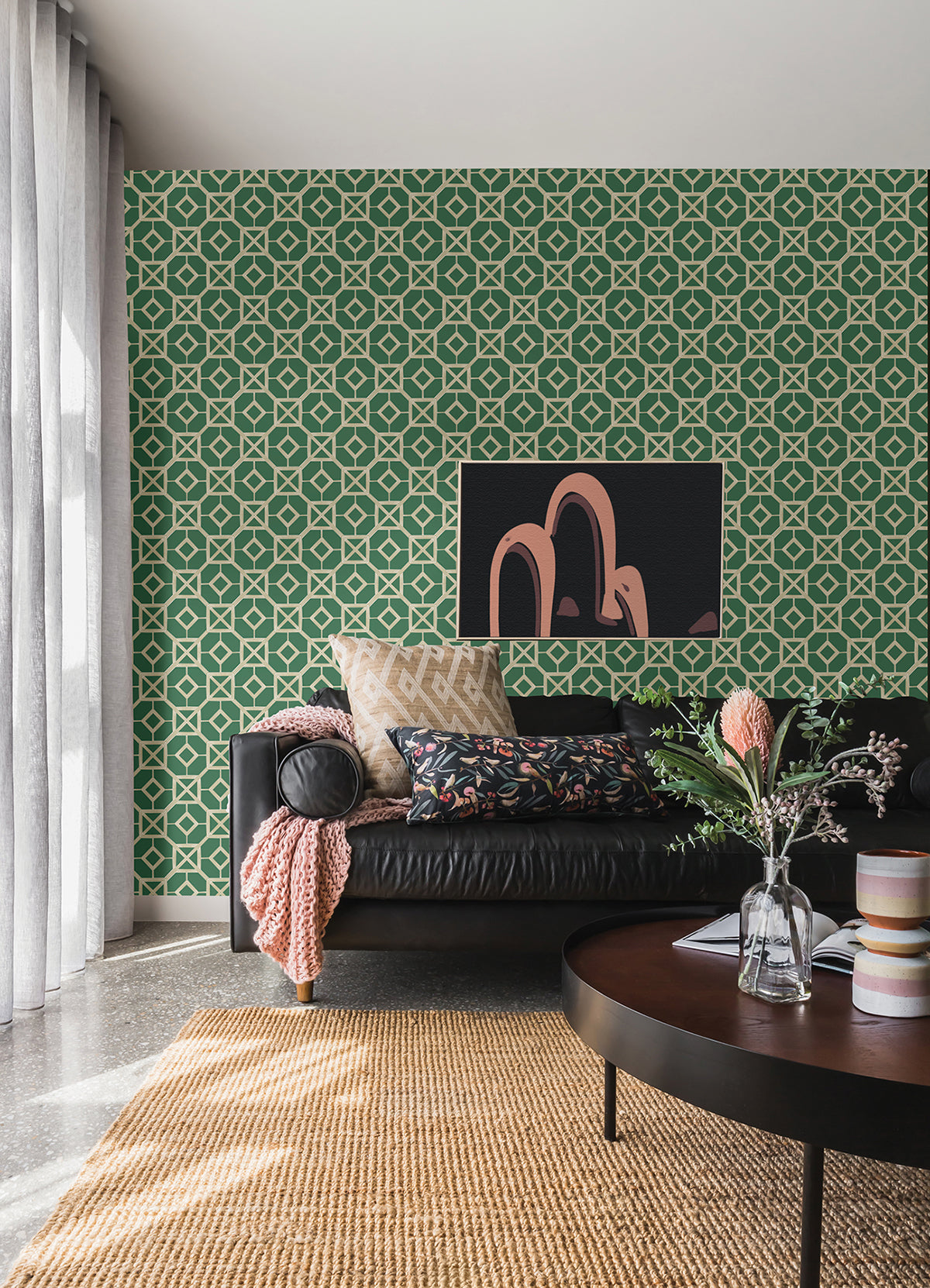 Livia Green Trellis Wallpaper  | Brewster Wallcovering - The WorkRm