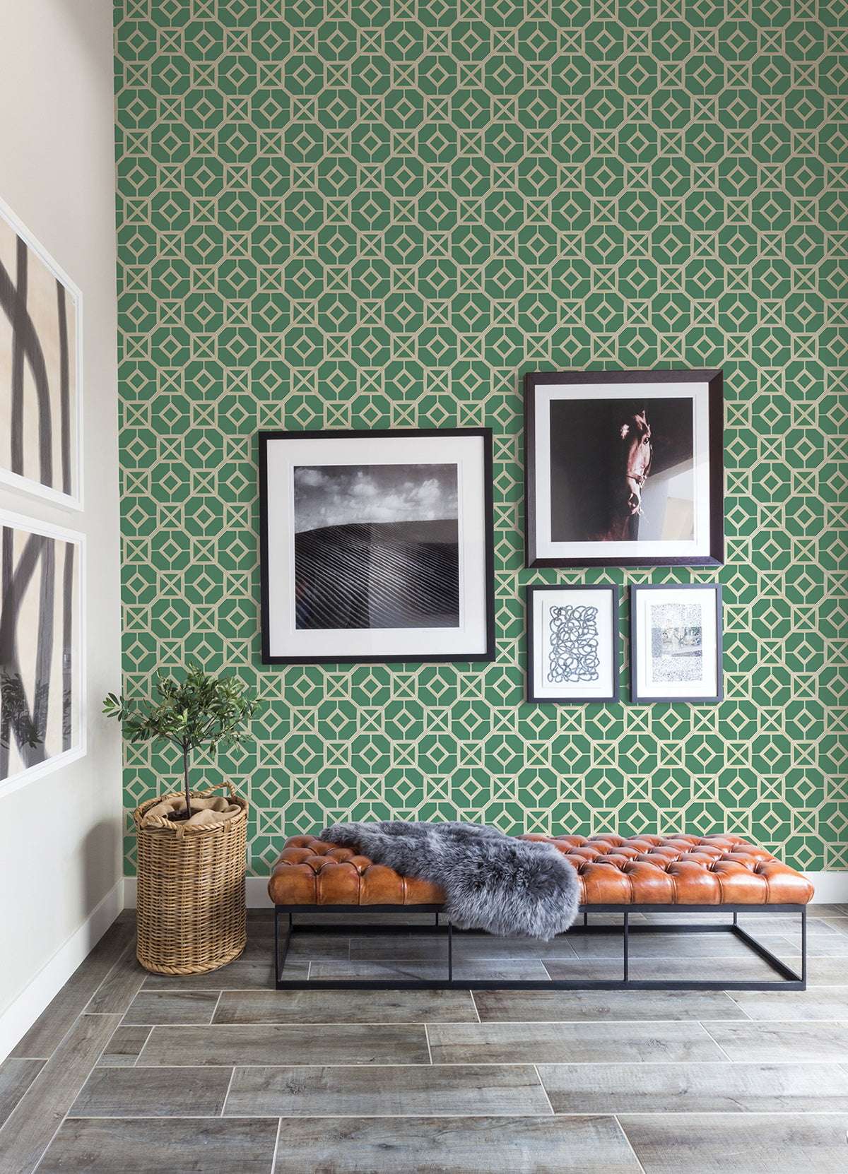 Livia Green Trellis Wallpaper  | Brewster Wallcovering - The WorkRm