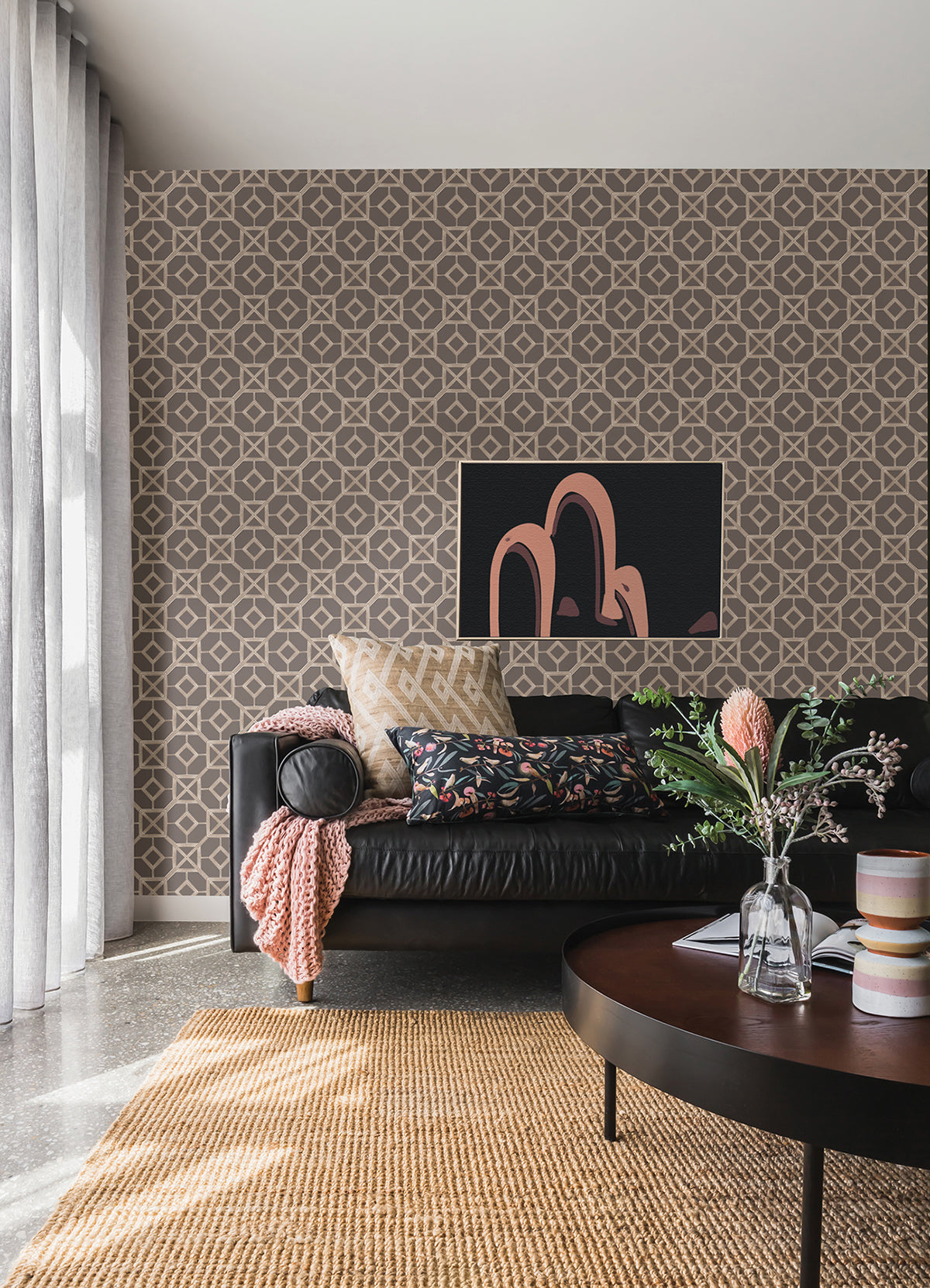 Livia Mauve Trellis Wallpaper  | Brewster Wallcovering - The WorkRm