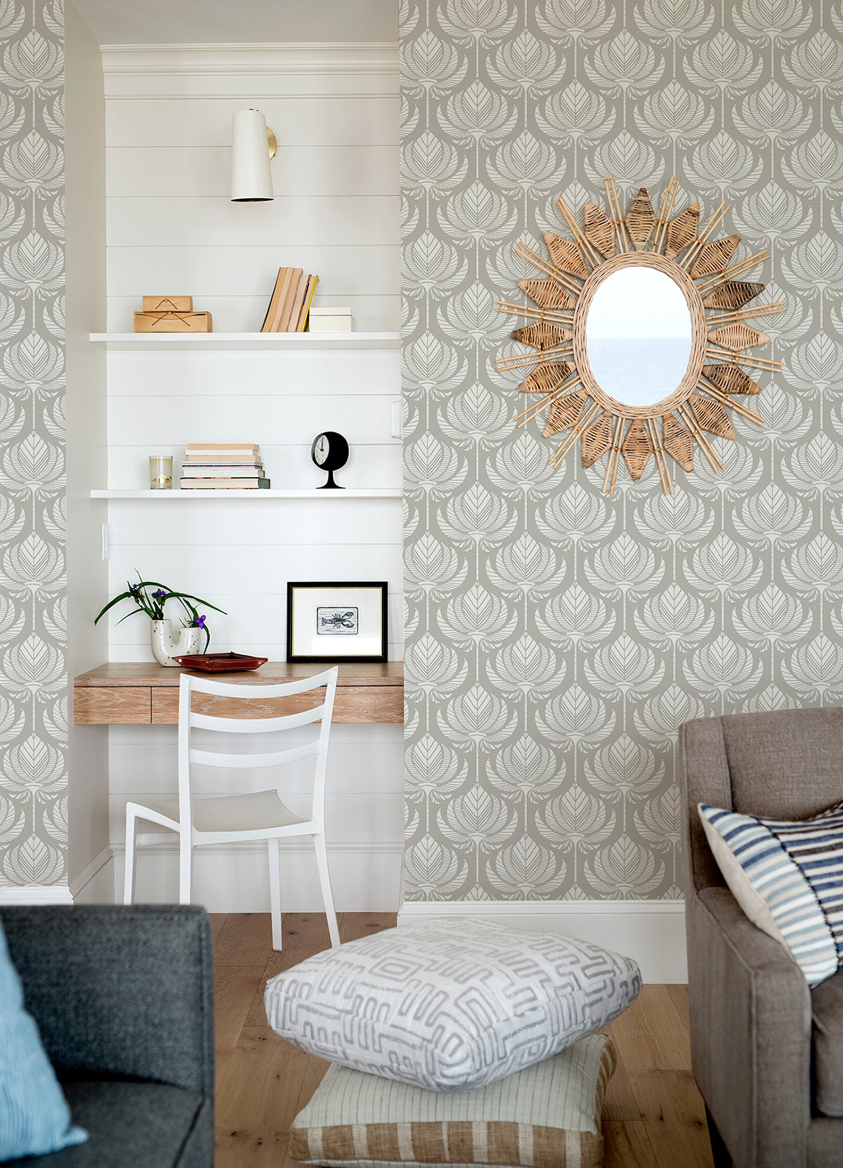 Palmier Grey Lotus Fan Wallpaper  | Brewster Wallcovering - The WorkRm