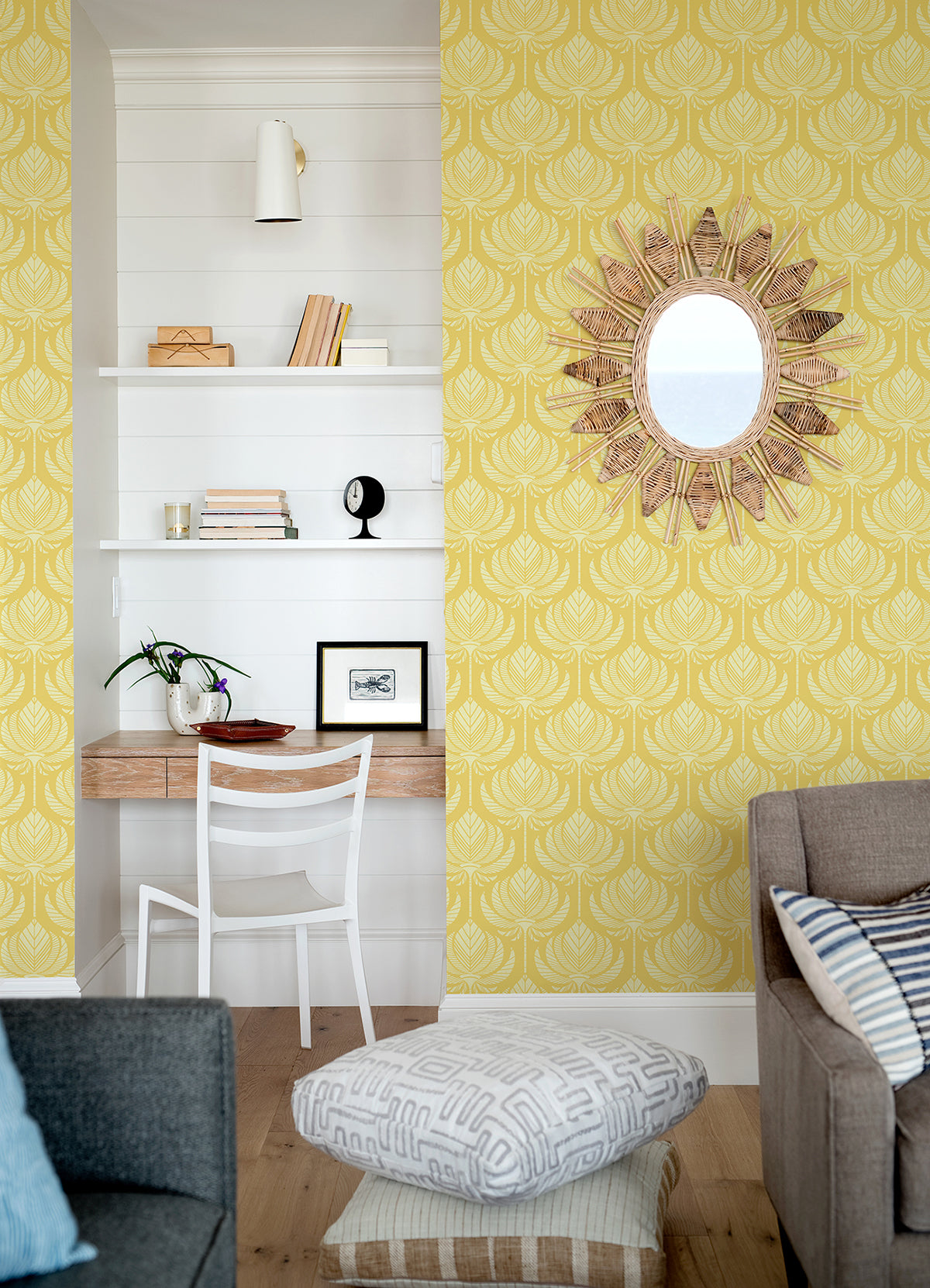 Palmier Yellow Lotus Fan Wallpaper  | Brewster Wallcovering