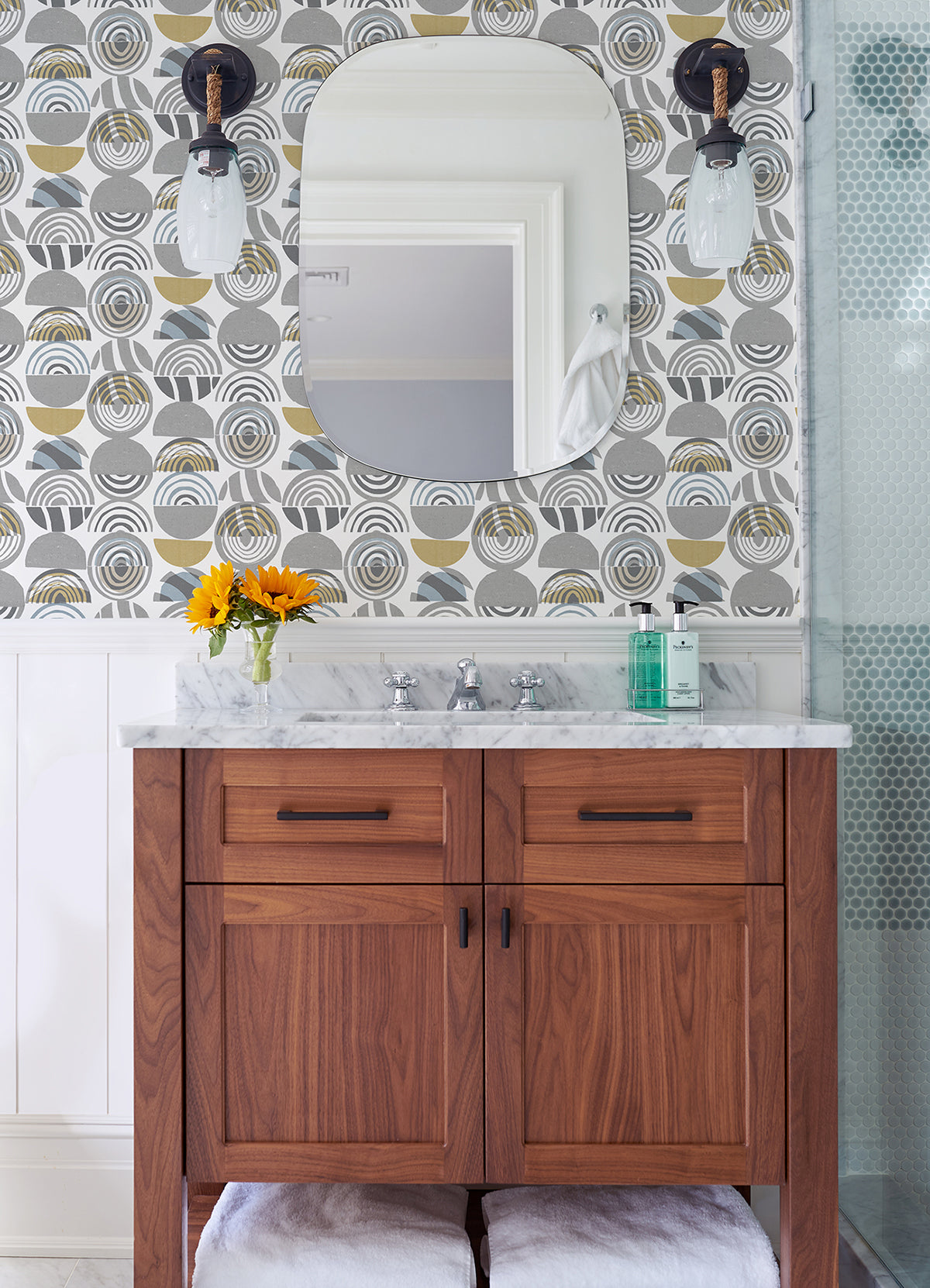 Mahe Grey Mod Geometric Wallpaper  | Brewster Wallcovering - The WorkRm