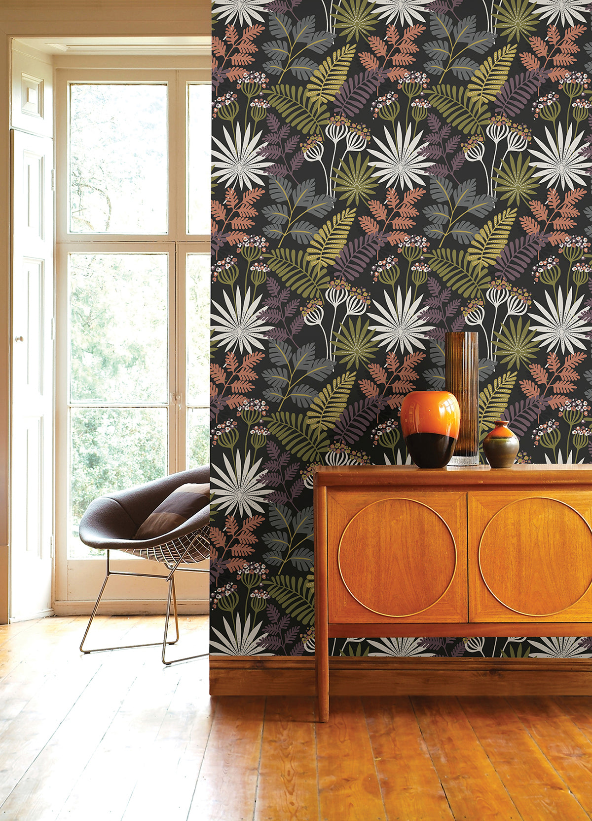 Praslin Black Botanical Wallpaper  | Brewster Wallcovering - The WorkRm