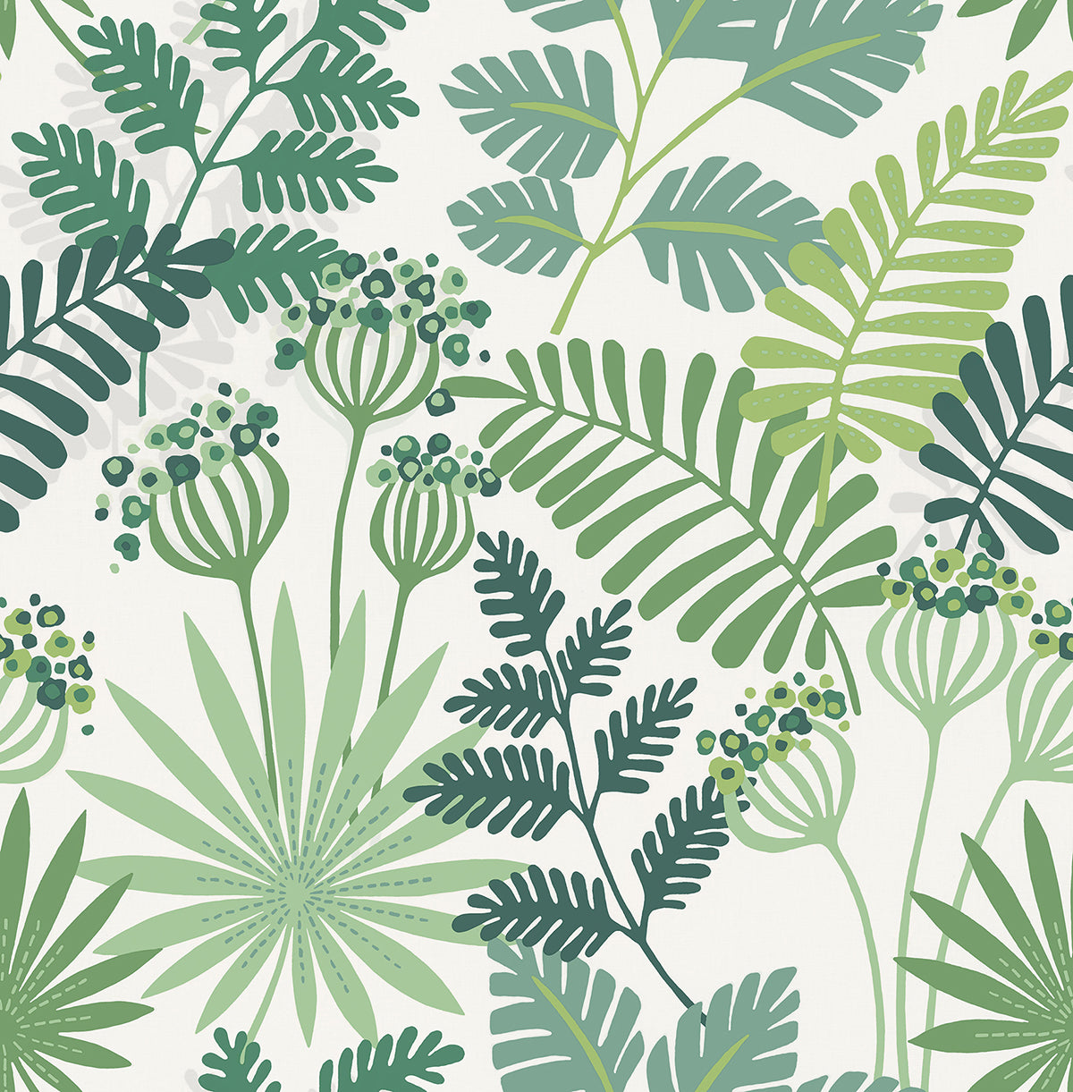 Praslin Green Botanical Wallpaper - Brewster Wallcovering