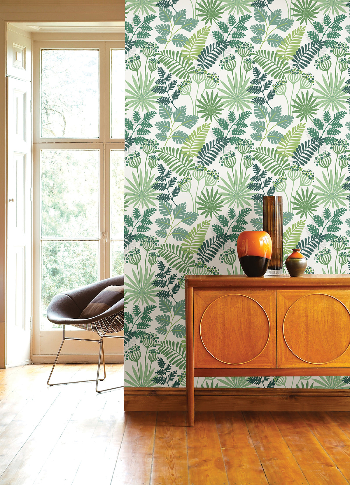 Praslin Green Botanical Wallpaper  | Brewster Wallcovering - The WorkRm