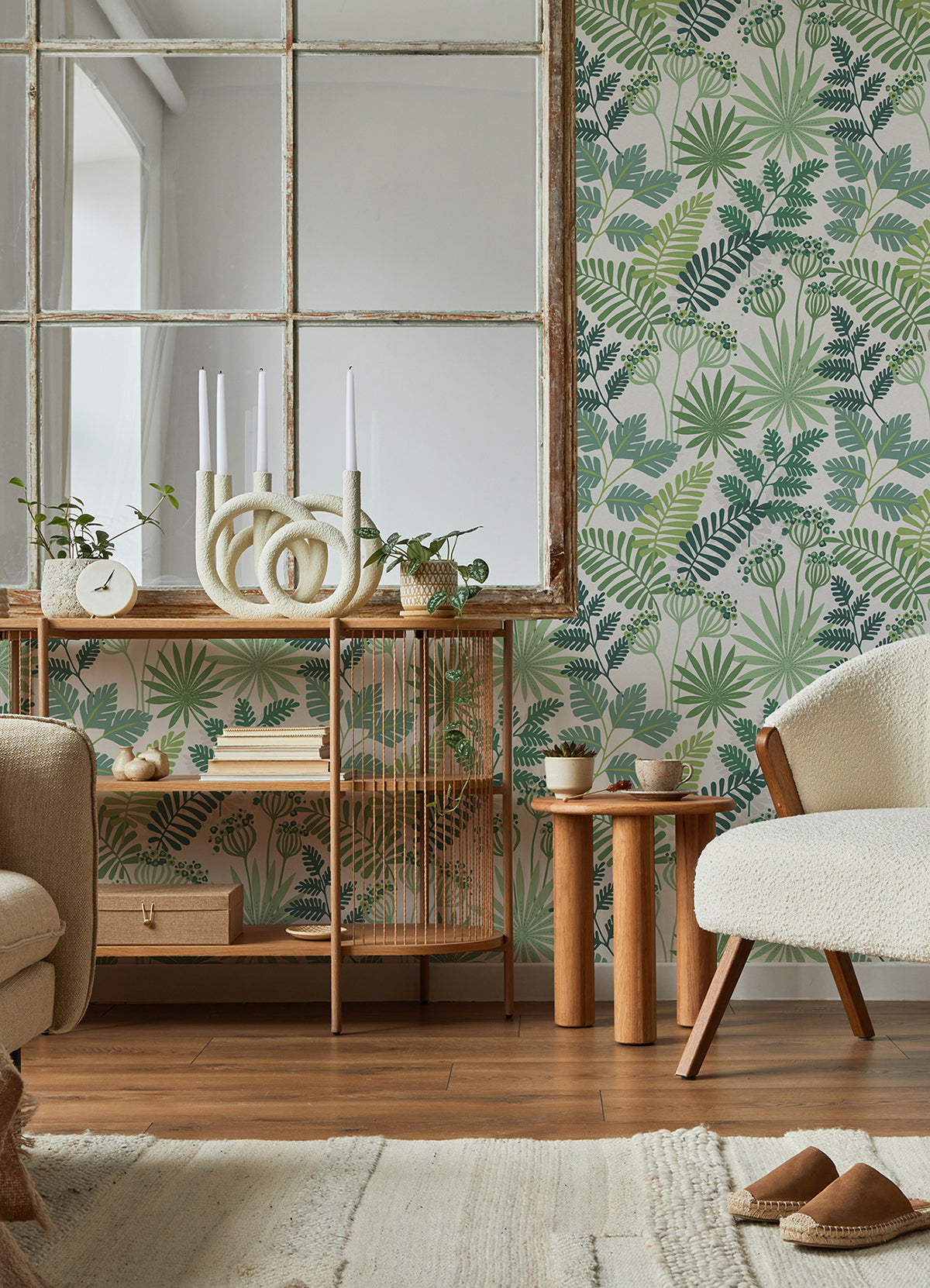 Praslin Green Botanical Wallpaper - Brewster Wallcovering