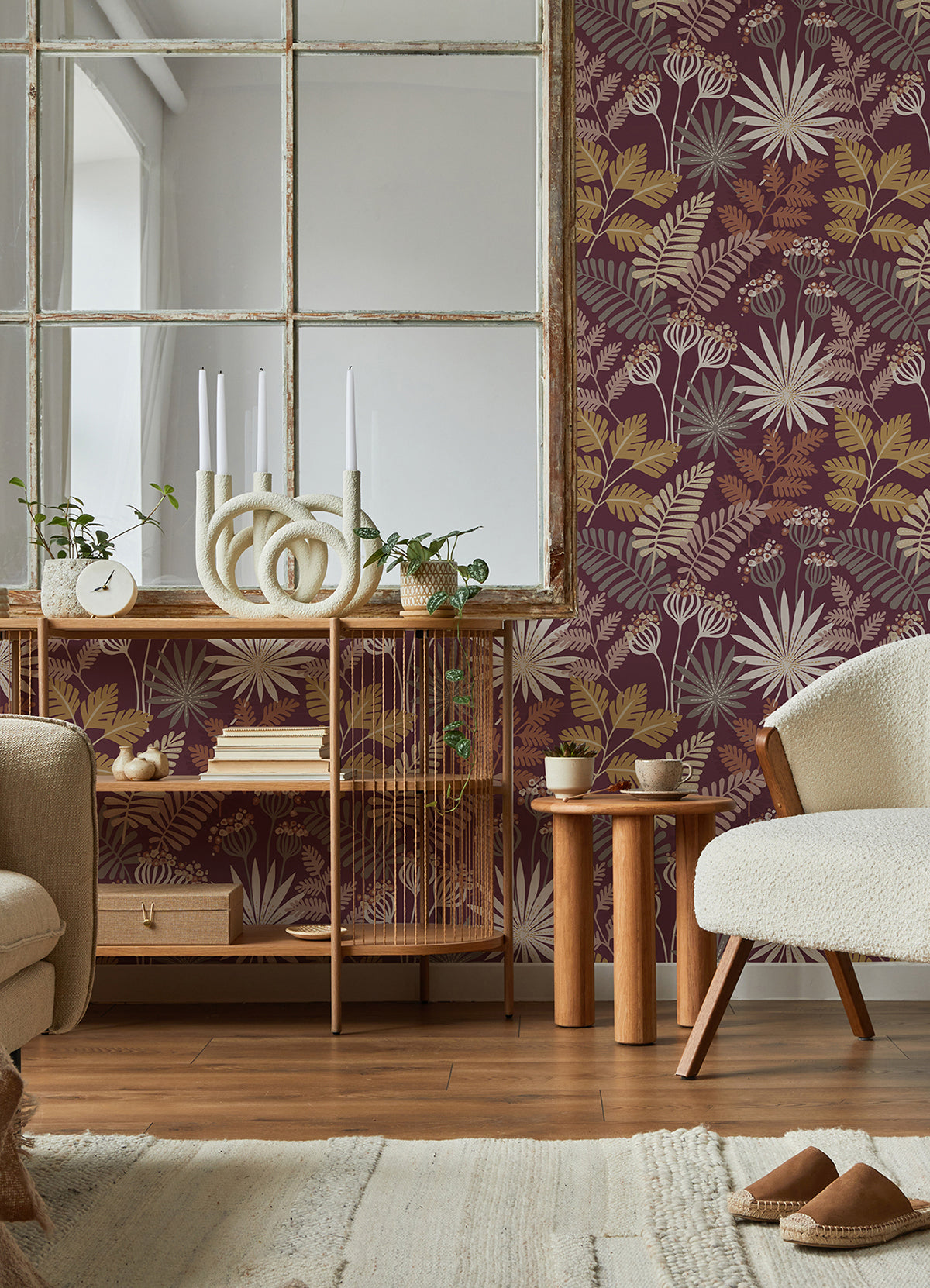 Praslin Merlot Botanical Wallpaper  | Brewster Wallcovering - The WorkRm