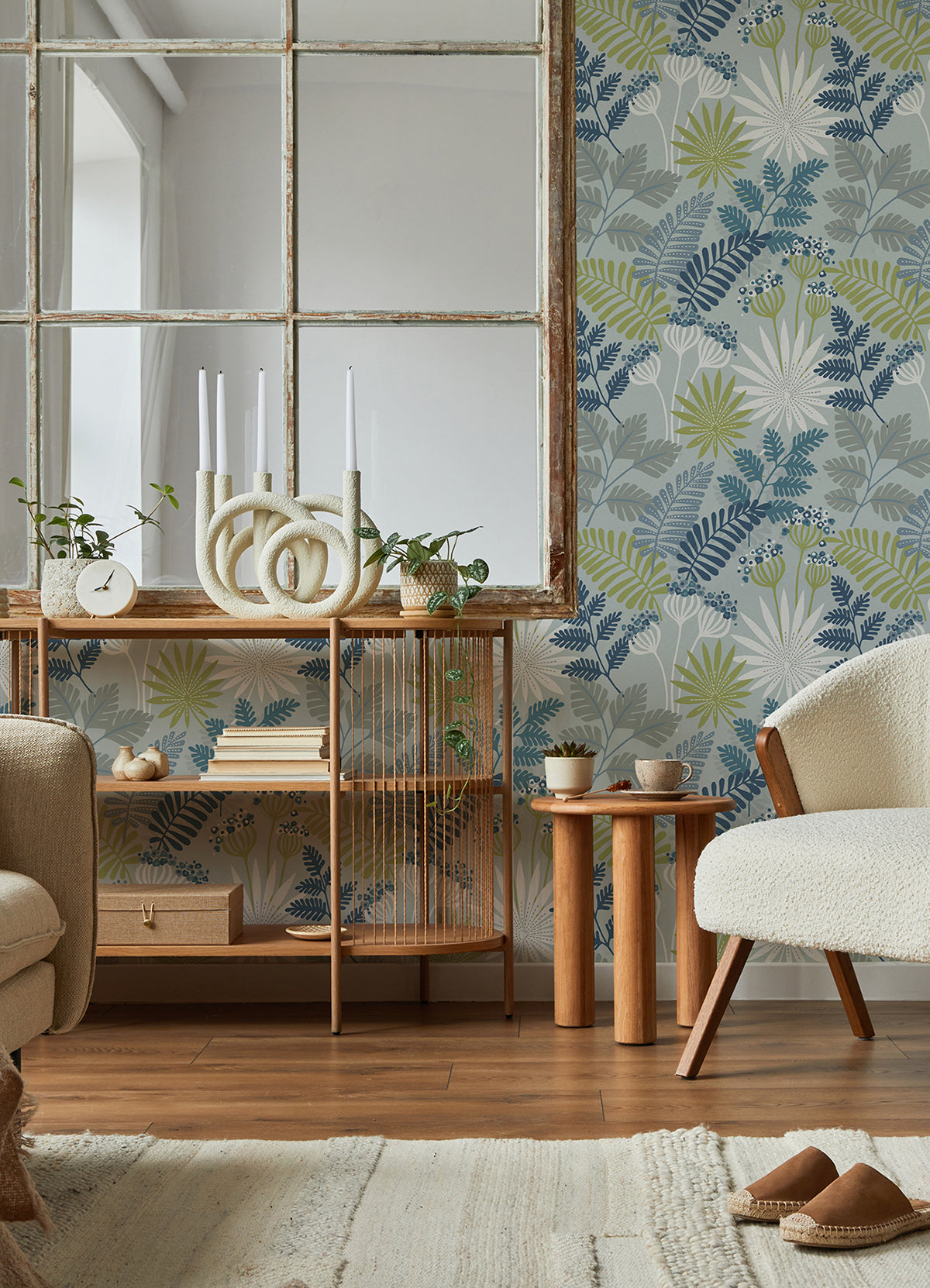 Praslin Sky Blue Botanical Wallpaper  | Brewster Wallcovering - The WorkRm