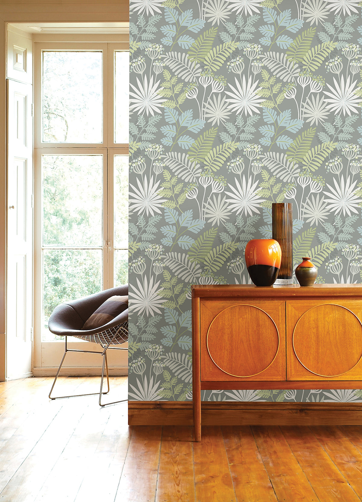 Praslin Grey Botanical Wallpaper  | Brewster Wallcovering - The WorkRm