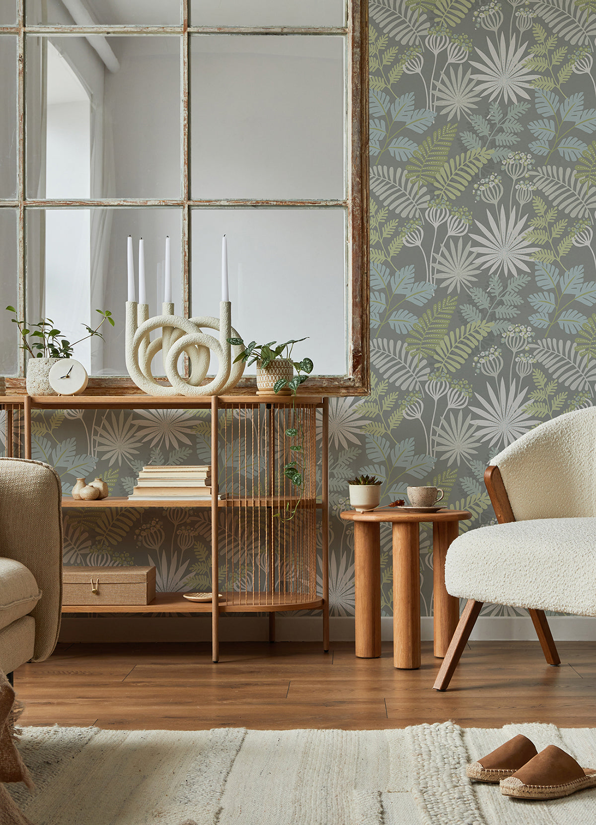 Praslin Grey Botanical Wallpaper - Brewster Wallcovering