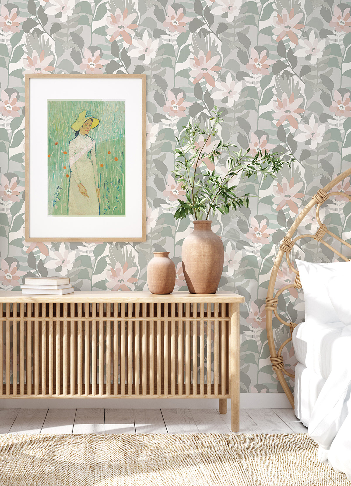 Koko Grey Floral Wallpaper - Brewster Wallcovering