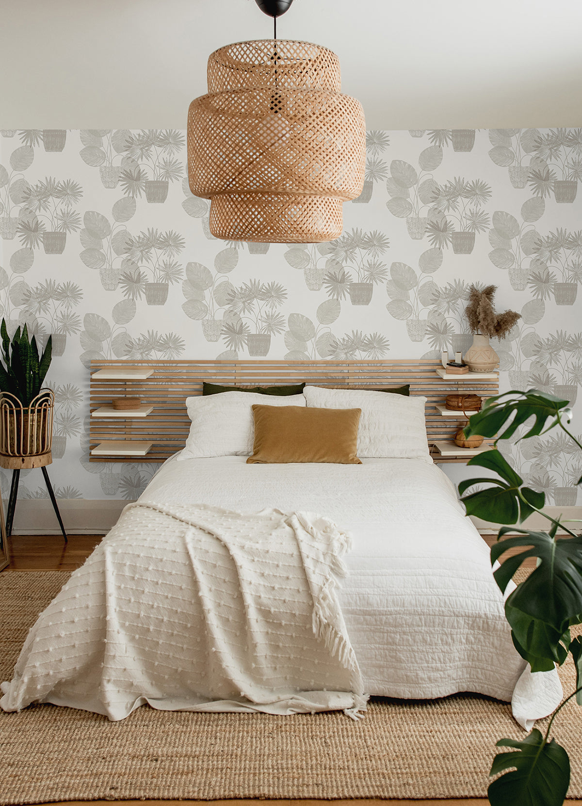 Aida Light Grey Potted Plant Wallpaper  | Brewster Wallcovering - The WorkRm