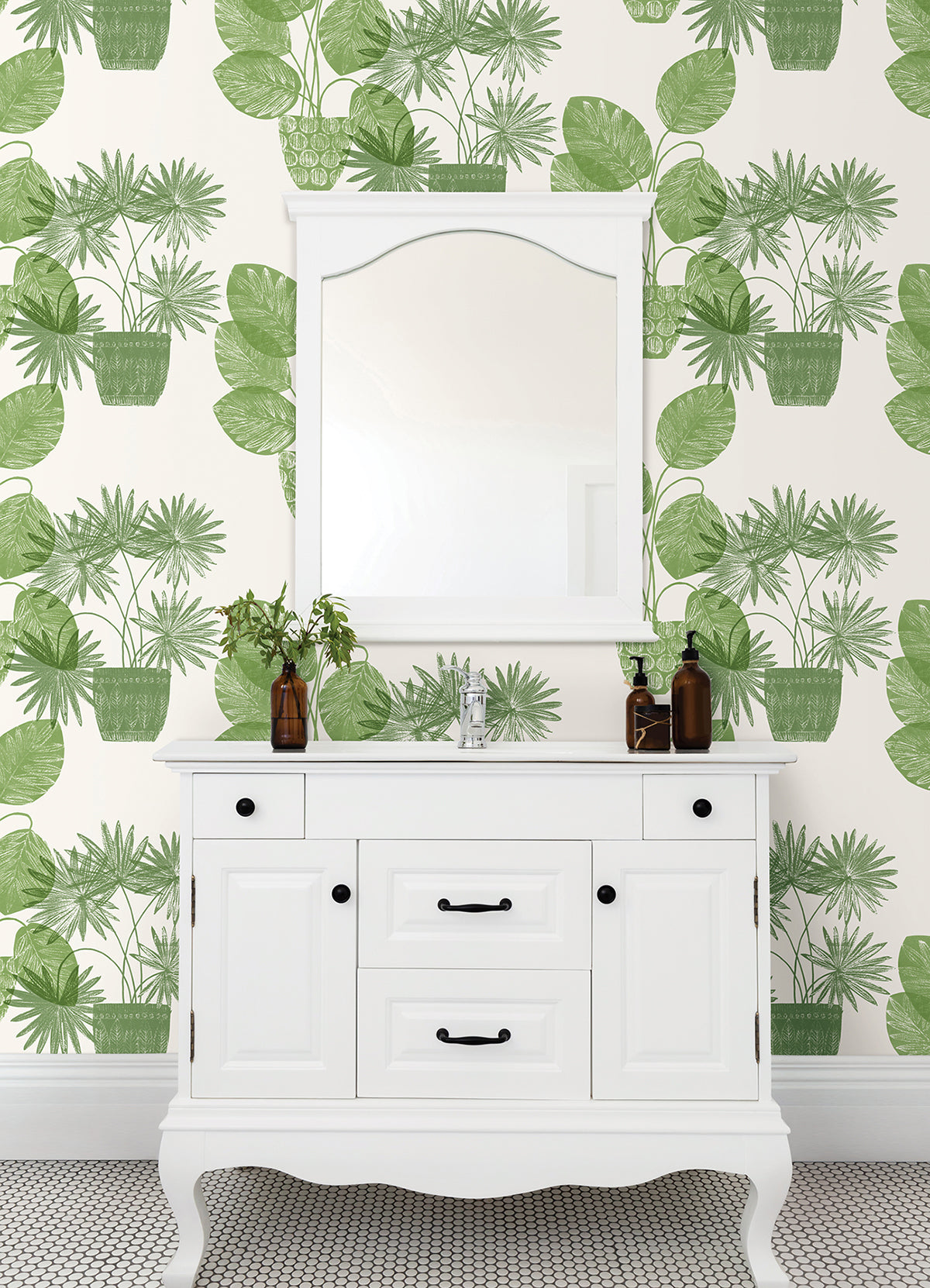 Aida Green Potted Plant Wallpaper - Brewster Wallcovering