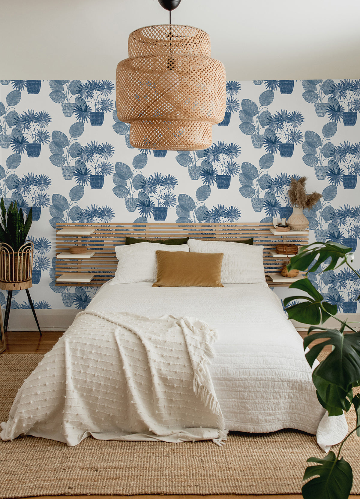 Aida Blue Potted Plant Wallpaper  | Brewster Wallcovering - The WorkRm