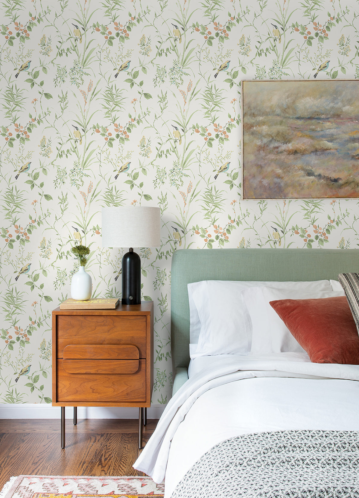 Sage Songbird Peel and Stick Wallpaper - Brewster Wallcovering