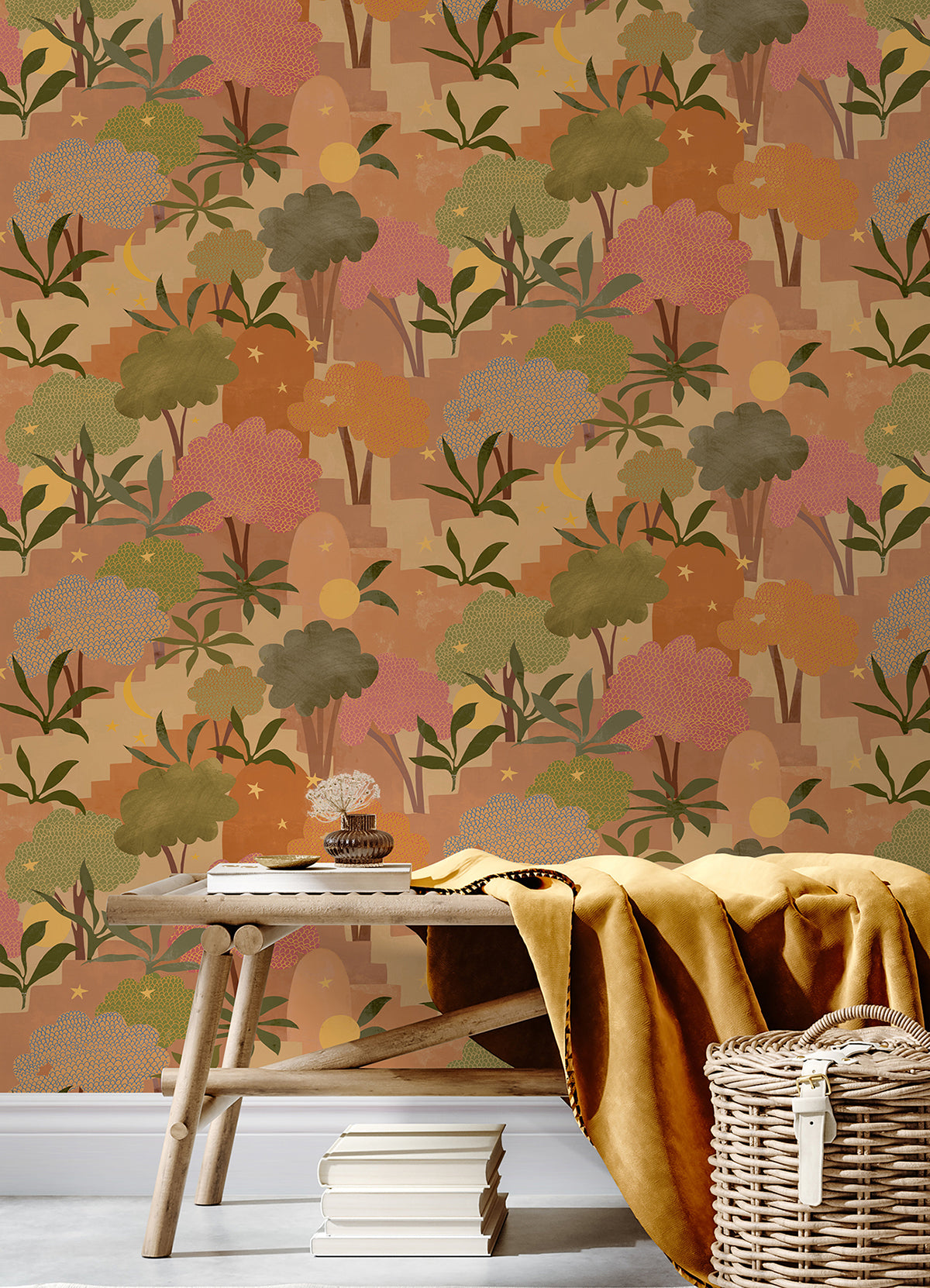 Terracotta Bohemian Walk Tree Peel and Stick Wallpaper - Brewster Wallcovering