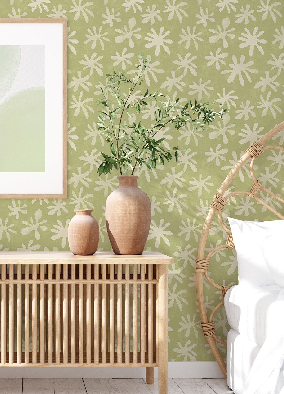 Sage Field of Flowers Peel and Stick Wallpaper  | Brewster Wallcovering - The WorkRm